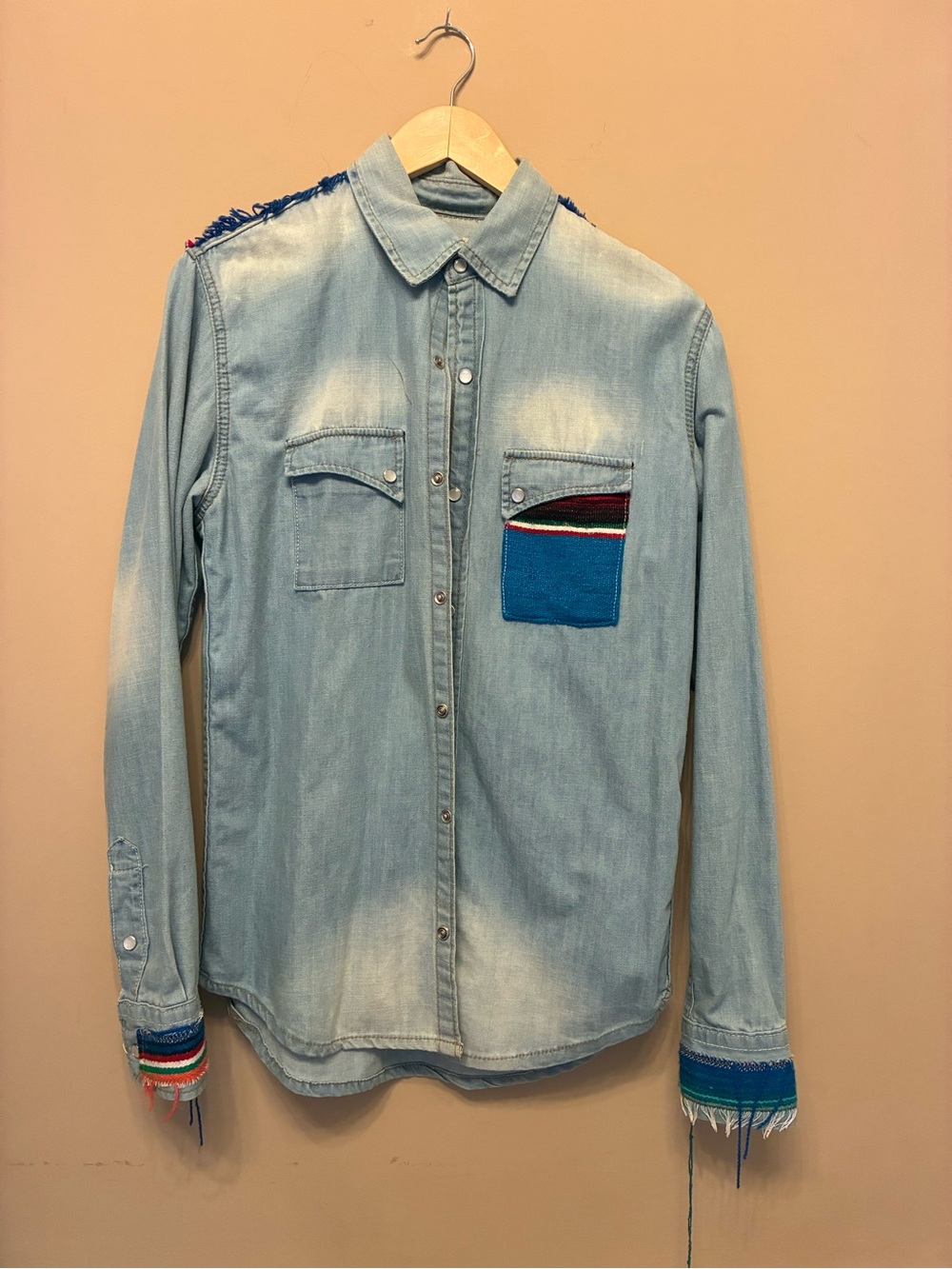 Vintage Free People ADL Light Blue Denim Button-Up Shirt made in Mexico size S